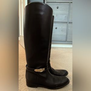 Gucci Black Leather Horse Bit Riding Boots w/ Gold buckle accents size 39.5
